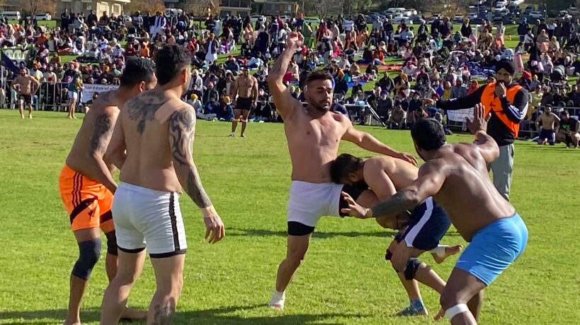 Teams facing off in kabaddi at last year's Shaheedi Tournament. Photo by Vincent Dwyer