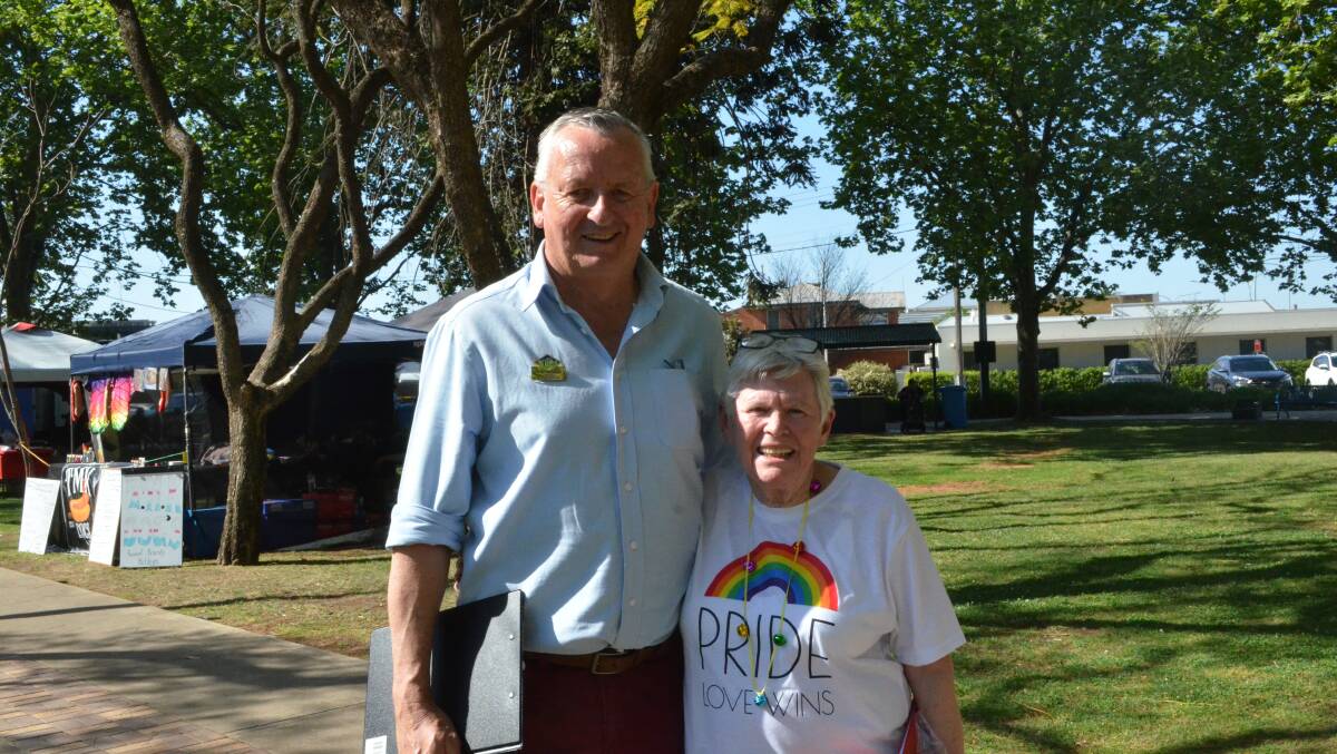 Leeton mayor Tony Reneker and Leeton Rainbow Pride Collective chairwoman Denise McGrath. Picture by Cai Holroyd