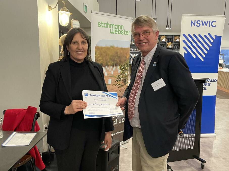 Griffith's Iva Quarisa OAM, with NSW Irrigators Council chairman Jim Cush earlier this month. Picture supplied