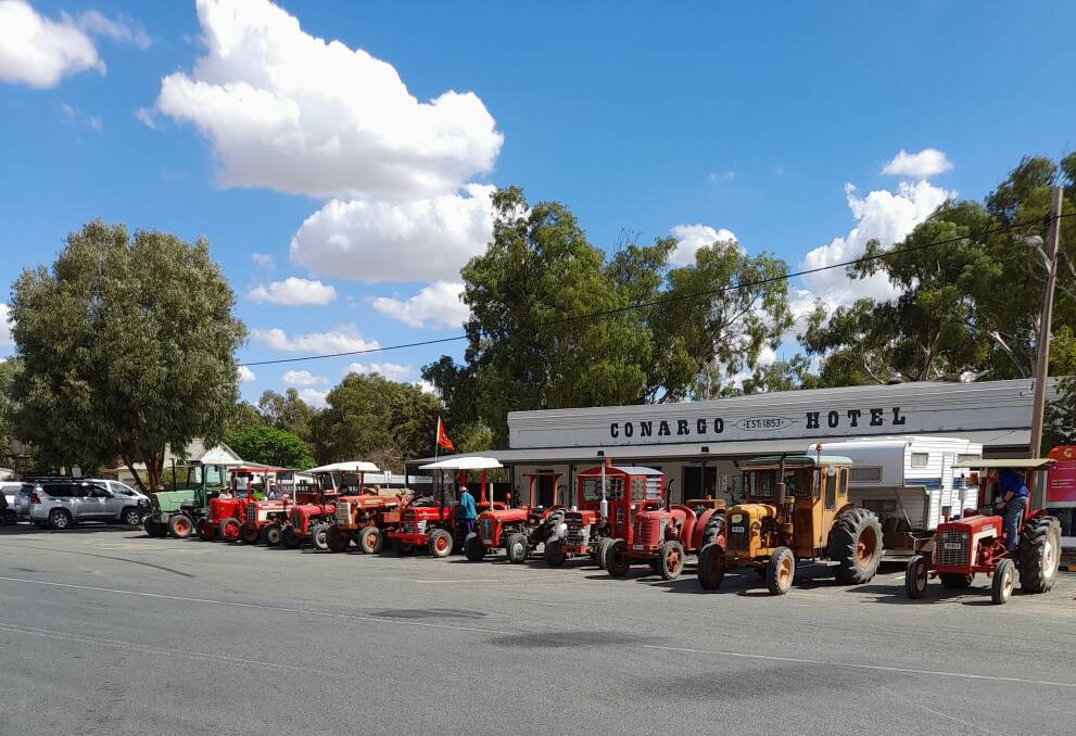 Some of the tractors pictured at the Conargo Pub. Picture supplied