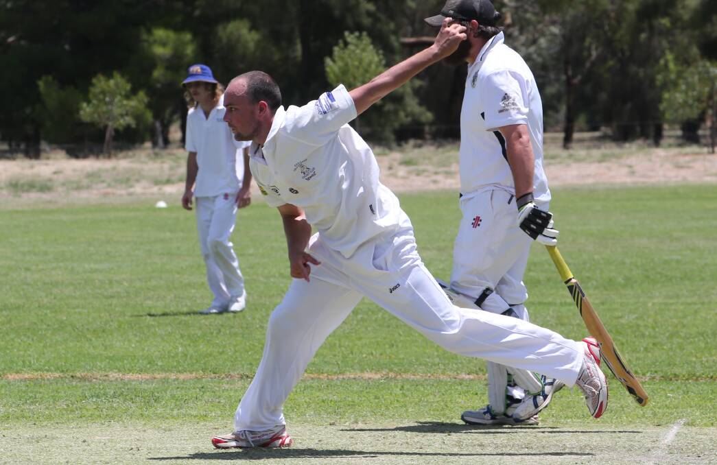 BOWLING: Tom Fuller in action for Exies last week against Coro. Picture: Anthony Stipo