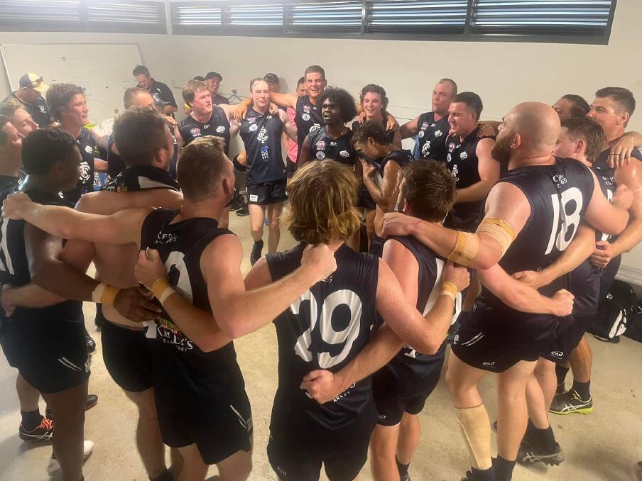 Coleambally belt out their club song after a 14-point win over Charles Sturt University on Saturday. Picture by Coleambally FNC