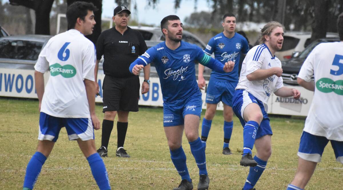 Daniel Andreazza made his return for Hanwood's first grade side as they were able to come away with a 2-0 win over Lake Albert. Picture by Liam Warren