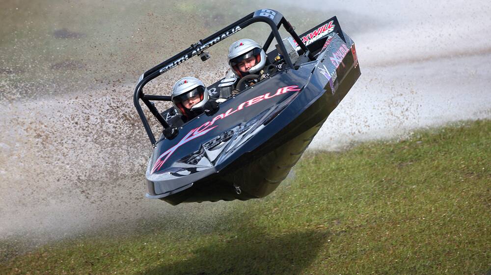 CRASH: Tony Giustozzi comes out of the water and takes to the air during a jet boat race. Picture: Contributed