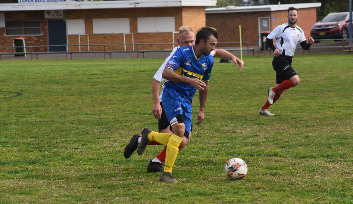 Yoogali SC's Joe Preece scored early in the first half after his side fell two goals down in their final game of the 2022 season. Picture by Liam Warren